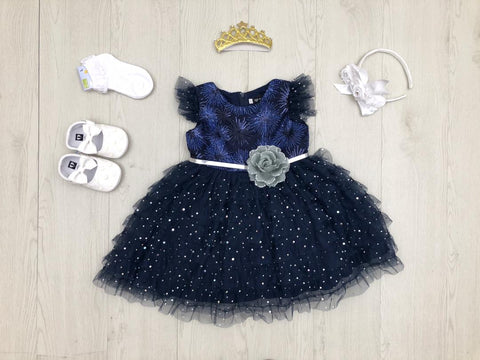 Dazzling Navy Blue and Silver Dress